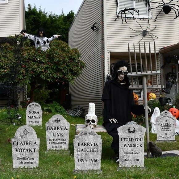 Cemetery Halloween Decorations Outdoor Tombstones 6ct Large Realistic Halloween - Picture 1 of 3